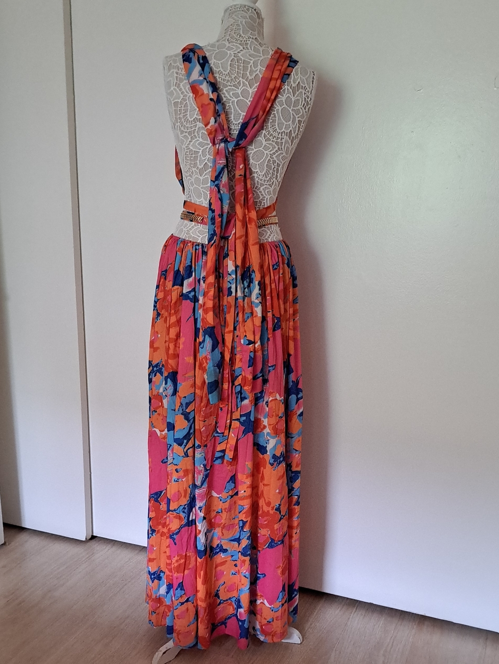 Luxxel Pink & Orange Floral Halter Maxi Dress - Picture 4 of 12